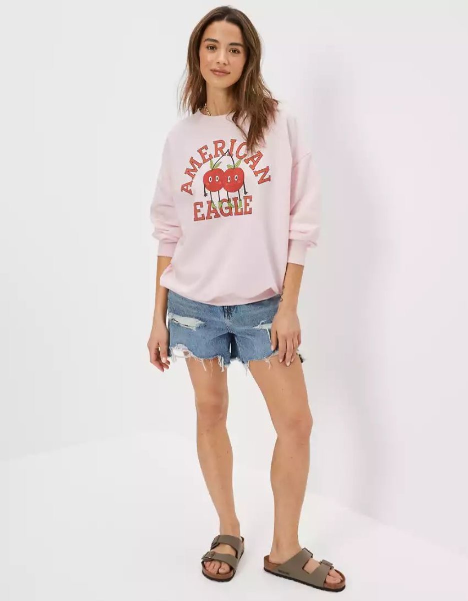 T Shirt Graphique American Eagle AE Oversized Rose Clair Femme | XIC-84175178